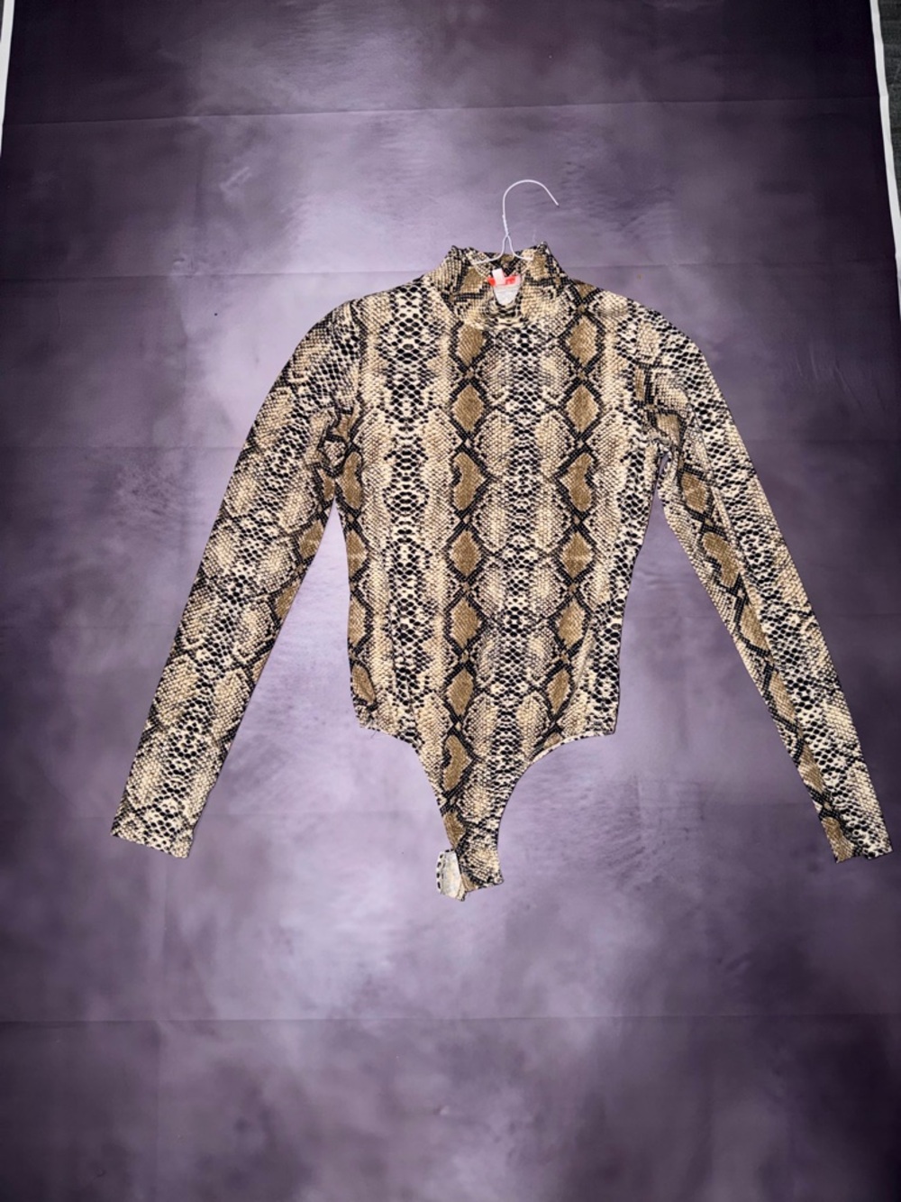 Snake Print Long Sleeve Bodysuit - Neutral Tones